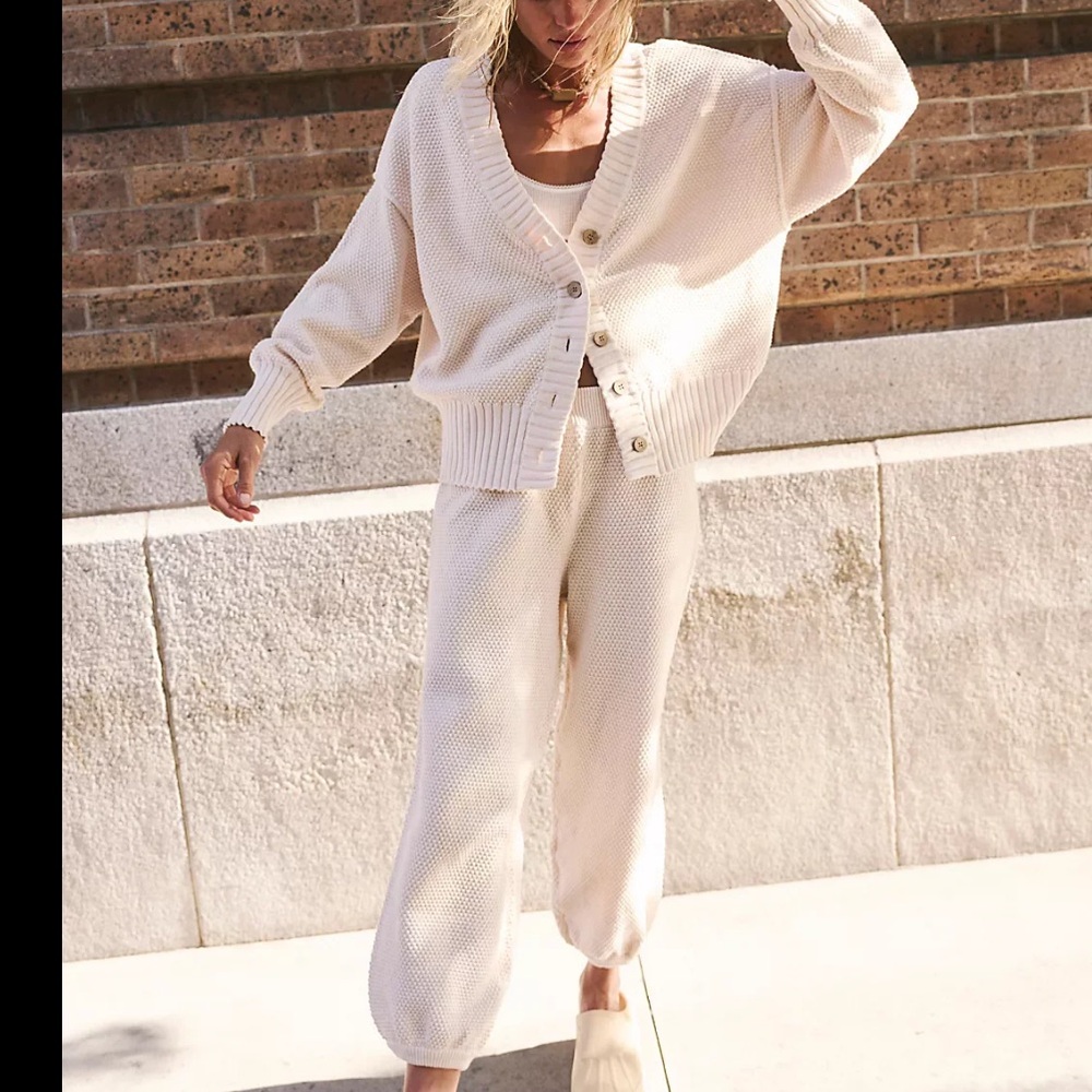Free People Hailee Cardi Set with Cardigan and Pants - Powder Sand